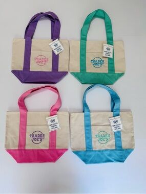 Trader Joe’s Spring 2026 Mini Pastel Canvas Tote Set 4 Pink Blue Mint Purple